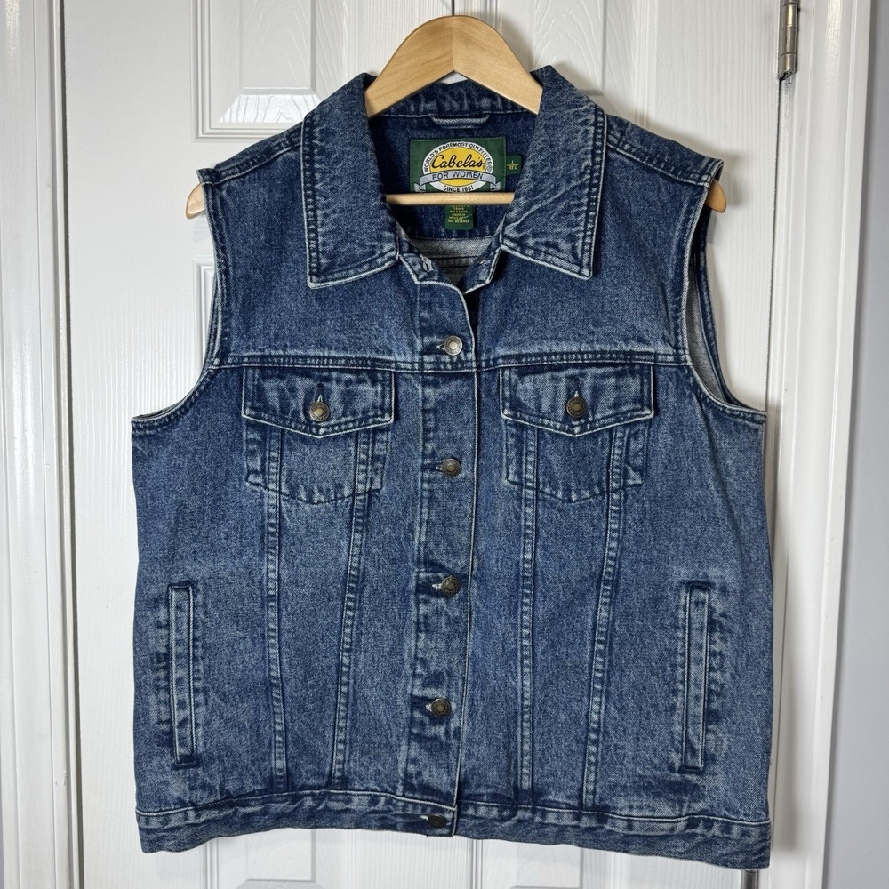 VTG CABELA'S Denim Vest Womens Large Jean Sleeveless Western Outdoor 100% Cotton